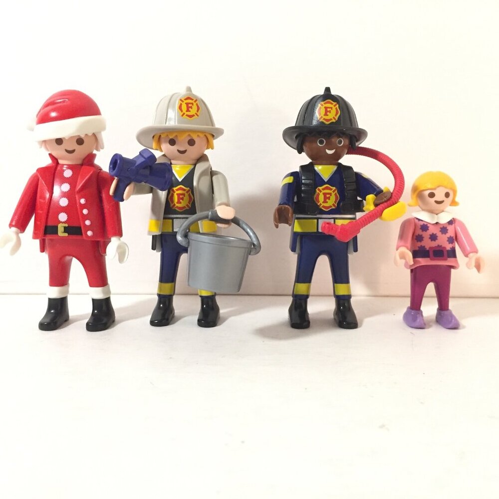 Lot of 4 Vintage Geobra Playmobil 2 Different Firefighters Santa and an Elf